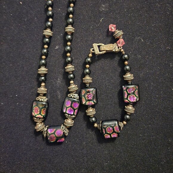 Dichroic Glass Beaded necklace and bracelet set - Picture 1 of 3